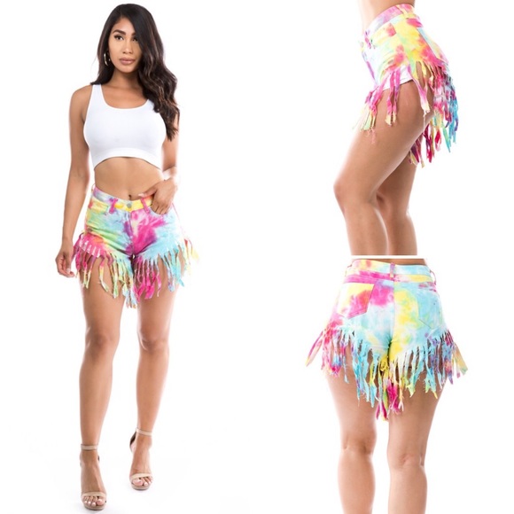 Mrs Kegler Pants - Tie Dye Hot Shorts w/Fringe